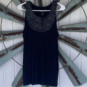 Sweaterworks Women's Large, Black, Sequined, Sleeveless Tank Blouse